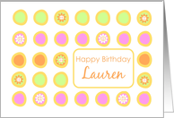 Happy Birthday Lauren Bright Flowers Colorful Polka Dots card