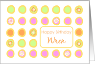 Happy Birthday Wren Bright Flowers Colorful Polka Dots card