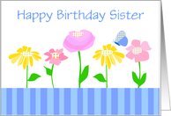 Happy Birthday Sister Custom Garden Flowers Blue Butterfly card