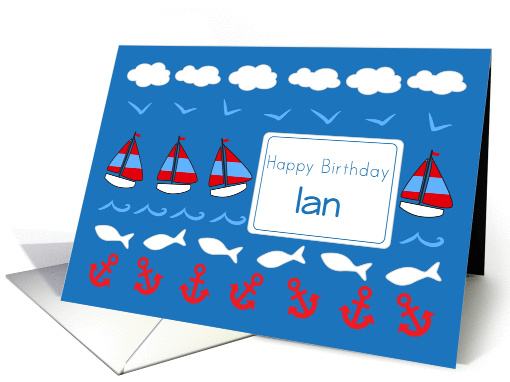 Happy Birthday Ian Sailboats Fish Red White Blue card (1078392)