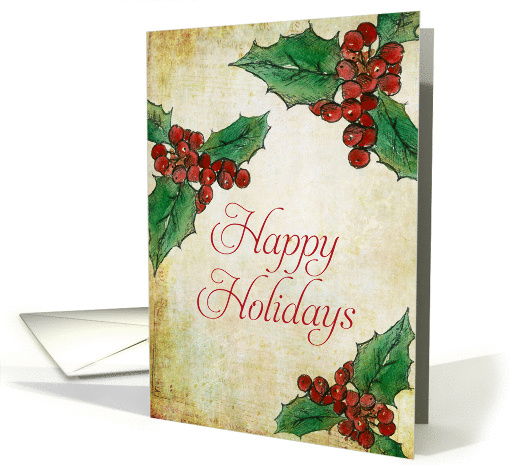 Happy Holidays Christmas Holly Victorian Musical Notes card (107889)