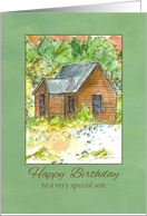 Son Happy Birthday Country Cabin Desert Landscape Watercolor card