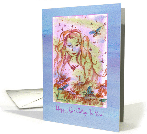 Happy Birthday To You Daisy Garden Fairy Watercolor Illustration card