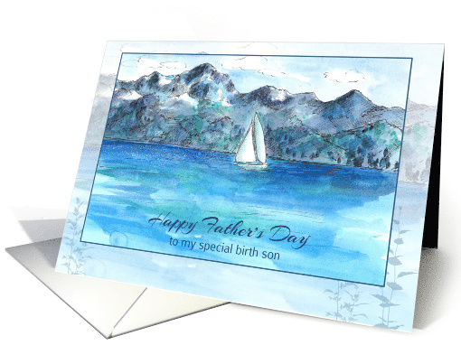 Happy Father's Day Birth Son Sailing Mountain Lake Watercolor card