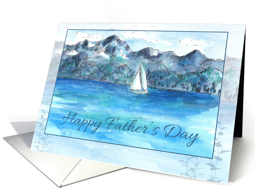 Happy Father's Day Sailing Mountain Lake Watercolor card (1095646)