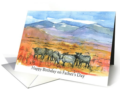 Happy Birthday on Father's Day Black Angus Cows Desert card (1095648)
