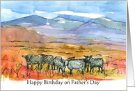 Happy Birthday on Father’s Day Black Angus Cows Desert card