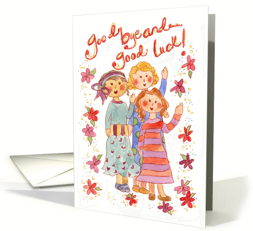 Good Bye and Good Luck Girlfriends Watercolor Flower Illustration card