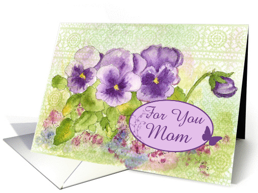 Mother Happy Birthday Purple Pansies Watercolor Garden card (109819)