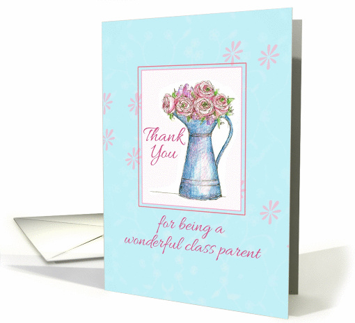 Thank You Class Parent Rose Bouquet Vintage Pitcher Illustration card