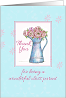 Thank You Class Parent Rose Bouquet Vintage Pitcher Illustration card