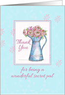 Thank You Secret Pal Rose Bouquet Vintage Pitcher Illustration card