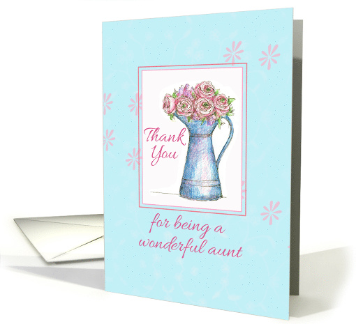 Thank You Aunt Rose Bouquet Vintage Pitcher Illustration card