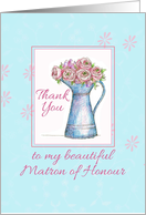 Thank You Matron of Honour Rose Bouquet Vintage Pitcher Illustration card