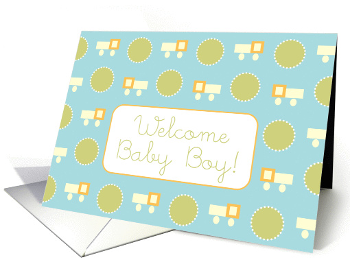 Welcome Baby Boy Trucks Green Dots Aqua Blue Art card (1102644)