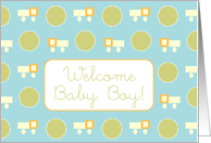 Welcome Baby Boy Trucks Green Dots Aqua Blue Art card