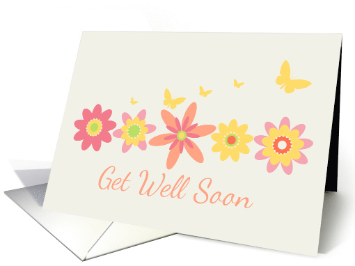 Get Well Soon Orange Flowers Yellow Butterflies card (1102658)