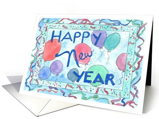 Happy New Year Balloons Confetti Watercolor card (110267)