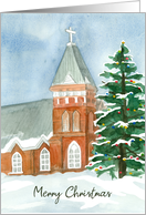 Merry Christmas Church Holiday Tree Lights Snow card