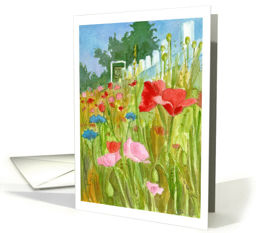 Happy Birthday Friend Red Pink Poppy Flowers Watercolor Painting card