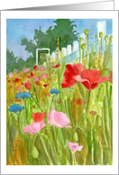 Happy Birthday Friend Red Pink Poppy Flowers Watercolor Painting card
