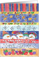 Whimsical Merry Christmas Snowman Snowflakes Stockings card
