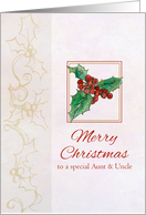 Merry Christmas Aunt and Uncle Holly Watercolor Botanical Art card