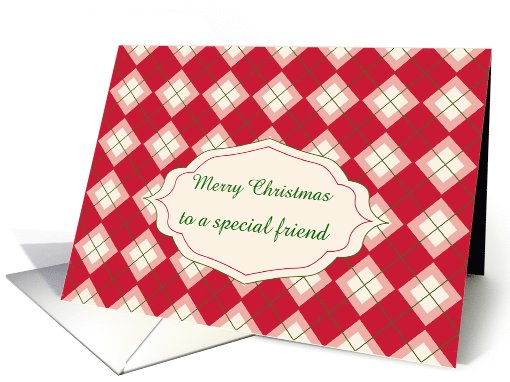 Merry Christmas Custom Name Red Argyle Diamond Pattern card (1106028)