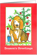 Season’s Greetings Hound Dog Primitive Holiday Tree card