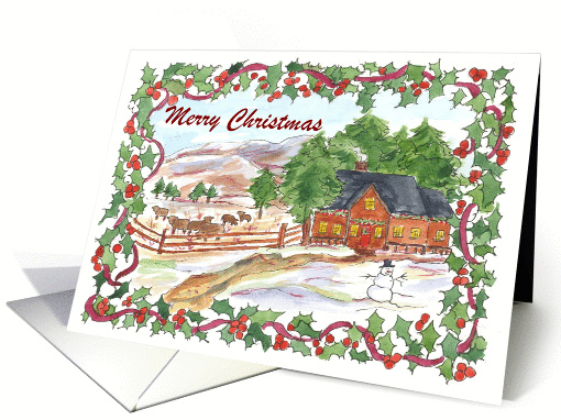 Merry Christmas Victorian Christmas Country Ranch House card (111098)