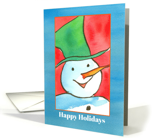 Happy Holidays Snowman Green Hat Watercolor card (111766)