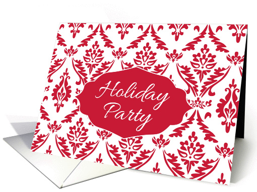 Holiday Party Christmas Invitation Elegant Red White Damask card