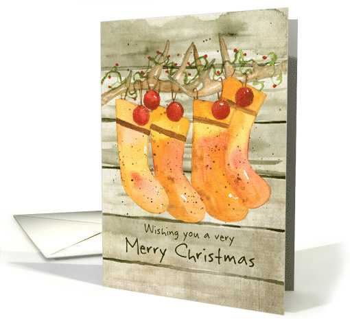 Merry Christmas Stocking Antlers Rustic card (1118412)