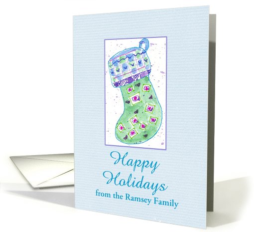 Custom Christmas Card Holiday Stocking Watercolor Illustration card