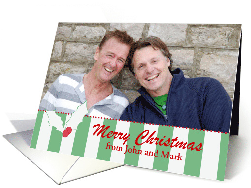 Merry Christmas Holly Stripe Photo Custom card (1126840)