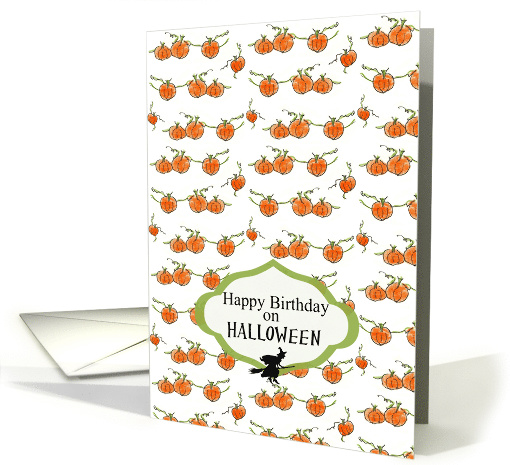 Happy Birthday on Halloween Pumpkins Black Witch card (1129978)
