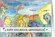 Zombie Happy Halloween Goddaughter Full Moon Bats Black Cats card