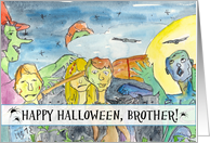 Zombie Happy Halloween Brother Full Moon Bats Black Cats card