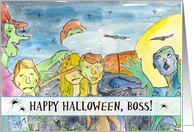 Zombie Happy Halloween Boss Full Moon Bats Black Cats card