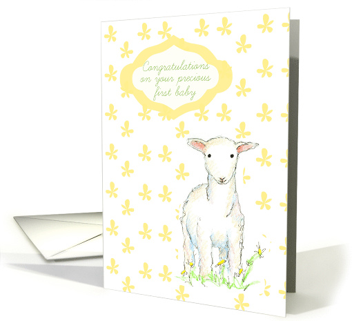 First Baby Congratulations Lamb Yellow Flower Blossom card (1130638)
