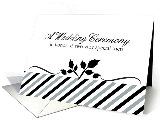 Wedding Invitation Gay Marriage Leaves Grey White Black Stripe card