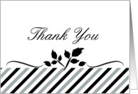 Wedding Gift Thank You Leaves Grey White Black Stripe card