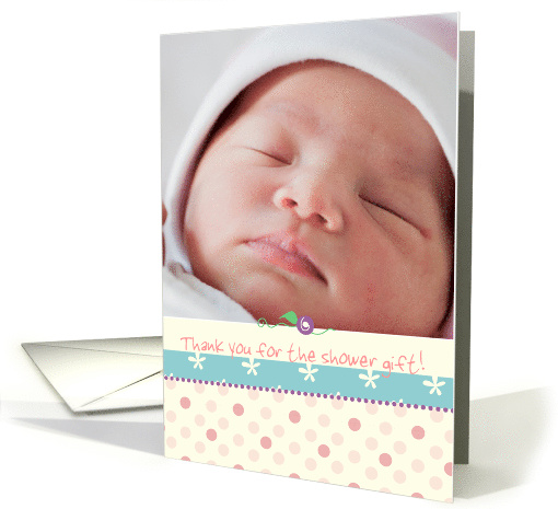 Baby Shower Gift Thank You Polka Dots Flowers Photo card (1132236)