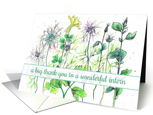 Thank You Wonderful Intern Wildflowers Watercolor Illustration card