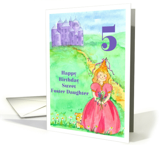 Happy 5th Birthday Foster Daughter Princess Castle Illustration card