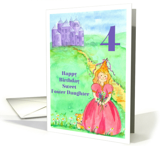 Happy 4th Birthday Foster Daughter Princess Castle Illustration card