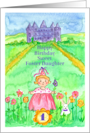 Happy 1st Birthday Foster Daughter Princess Castle Illustration card