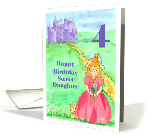 Happy 4th Birthday Sweet Daughter Princess Castle Illustration card