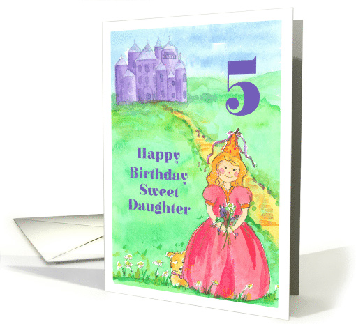 Happy 5th Birthday Sweet Daughter Princess Castle Illustration card