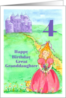 Happy 4th Birthday Great Granddaughter Princess Castle Illustration card